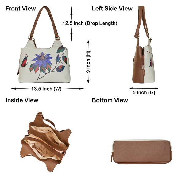 Genuine Leather Printed Shoulder Tote Bag for Women–Top Handle Handbag Daily Use - Picture 3 of 9